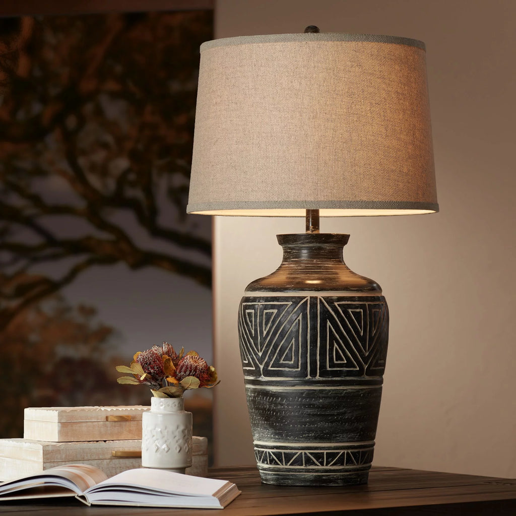 Rustic Table Lamp 32" Tall Earth Tone Linen Drum Shade D979