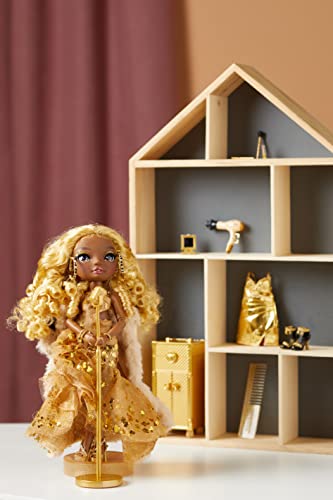 Gold Yellow Posable Fashion Doll with 2 Designer Outfits and Vanity Playset L8424