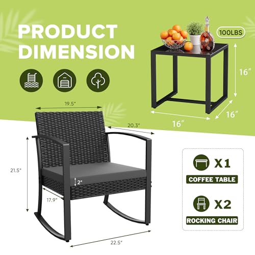Black 3 Piece Resin Outdoor Bistro Set with Cushions and Table I727