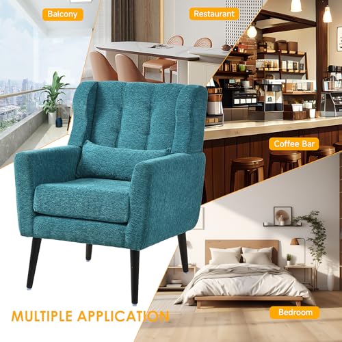 Dark Blue Chenille Fabric Accent Chair Set of 2 F909