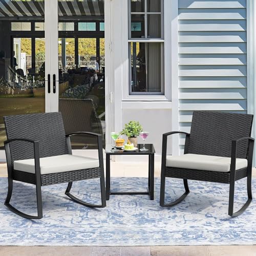 Black 3 Piece Resin Outdoor Bistro Set with Cushions and Table I727