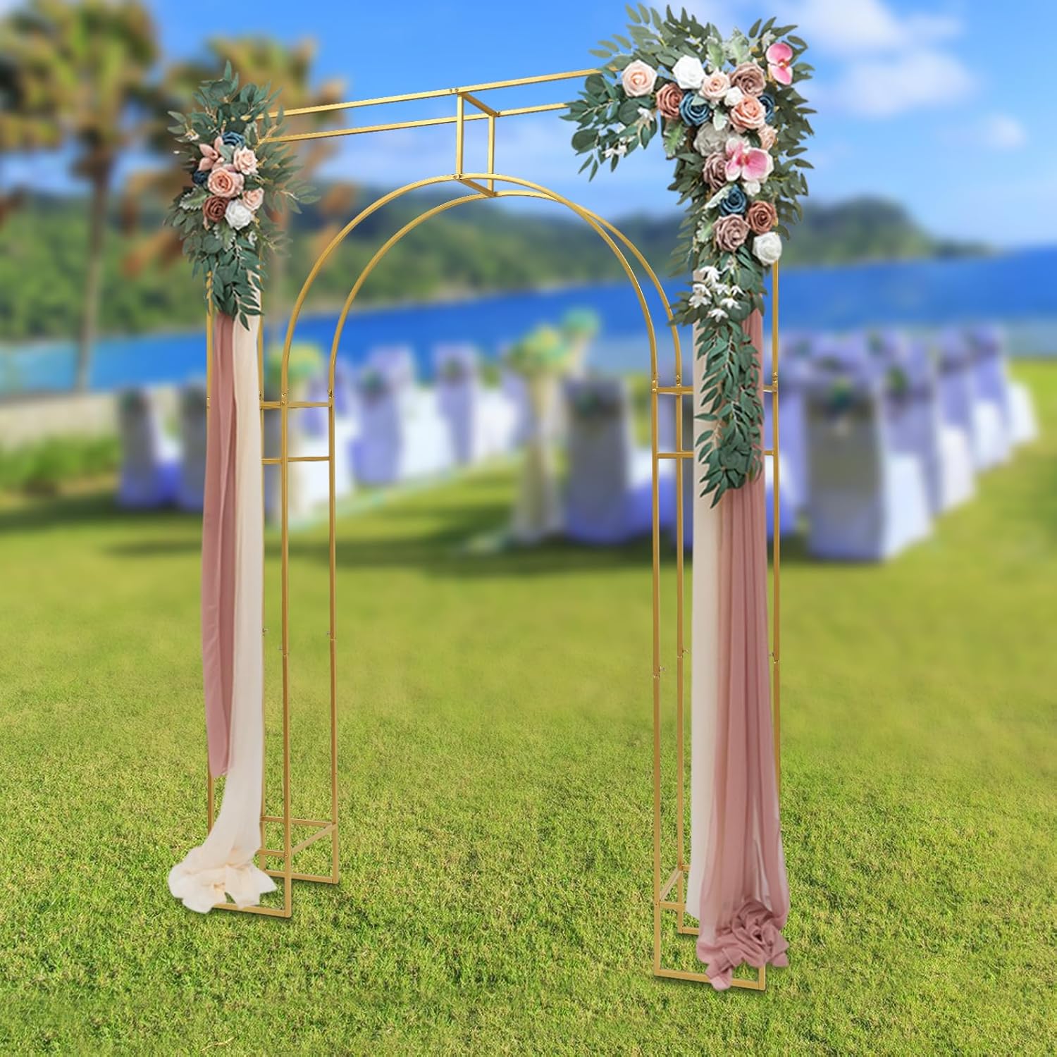 Gold Metal Arch Backdrop Stand, 7.87x5.91 FT F415