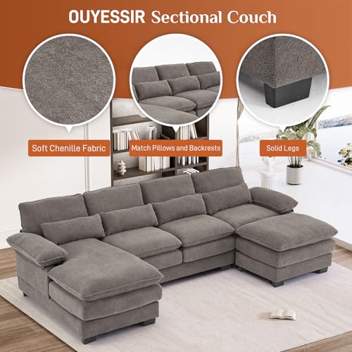Beige White 114" U Shape Sectional Sofa E74304
