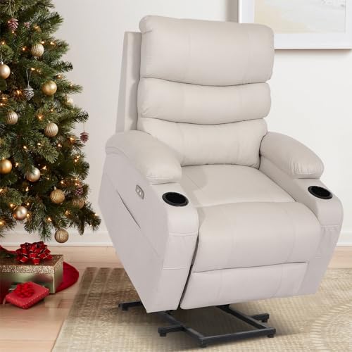 Cream Power Lift Recliner Chair with Massage and Heat Y87689