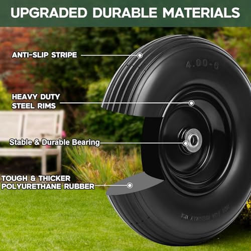 13 Inch Solid Flat Free Replacement Tires and Wheels 4.00-6 with 5/8'' Axle Bore Hole K9654