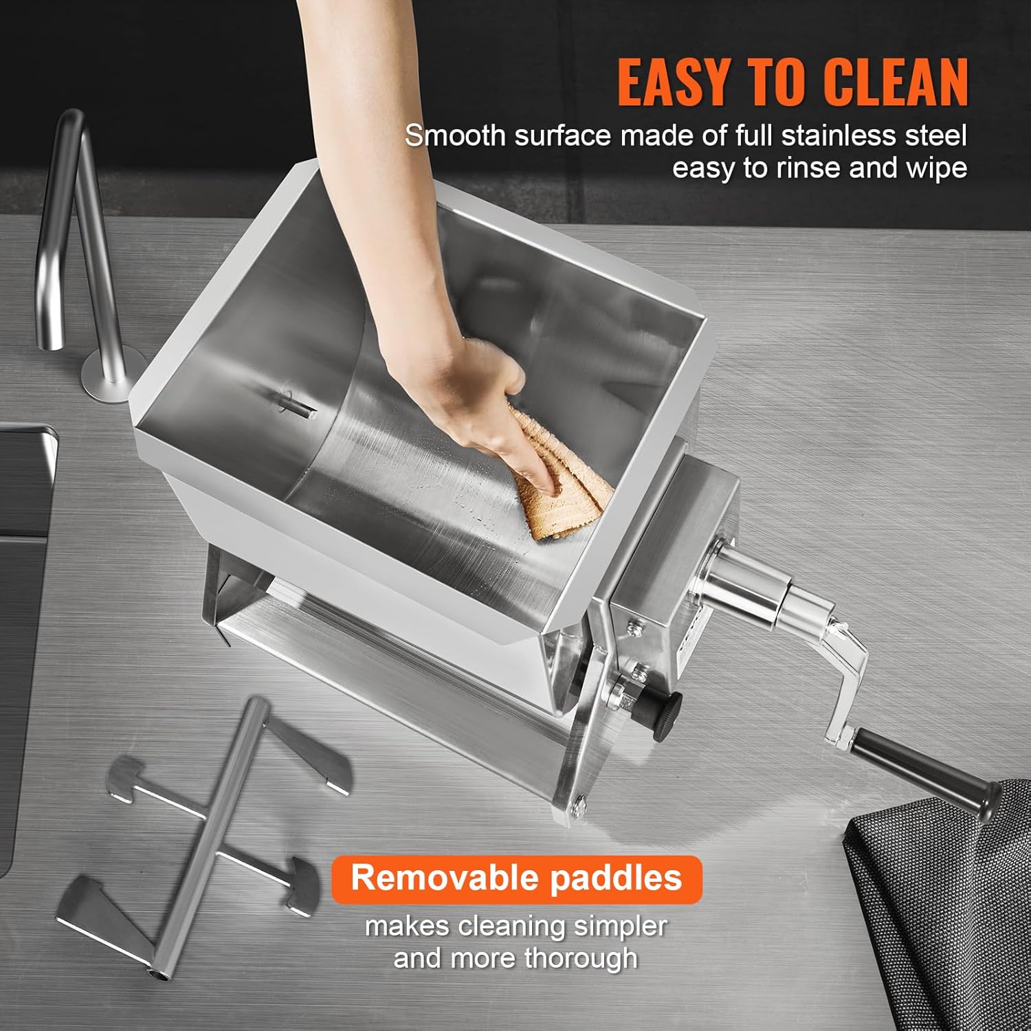 30 Pound Capacity Stainless Steel Manual Meat Mixer with Lid and Handle O57884