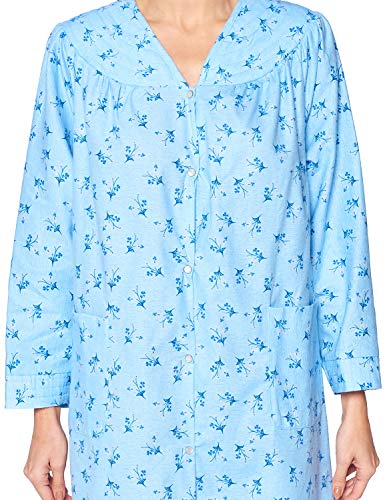 Floral Snap Front Flannel Duster Long Sleeve Lounger Dress U139