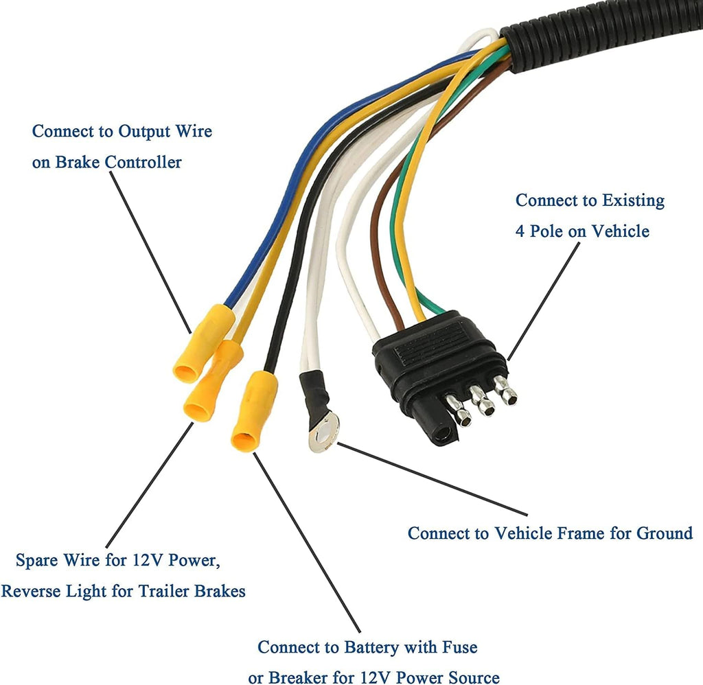 4-Way Flat to 7-Way Round Blade Trailer Wiring Harness Adapter with Mounting Bracket Black G4708