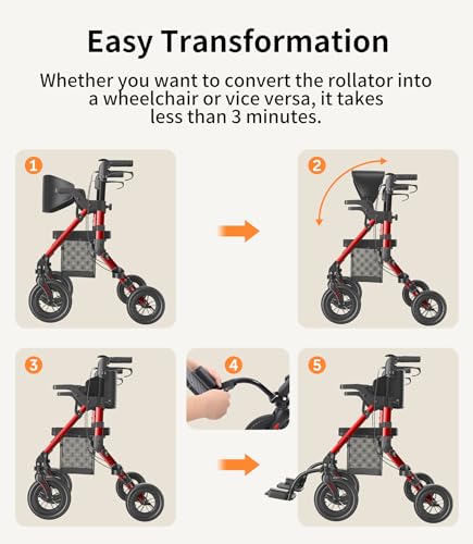Lightweight Foldable Rollator Walker with Seat and Brakes A4476