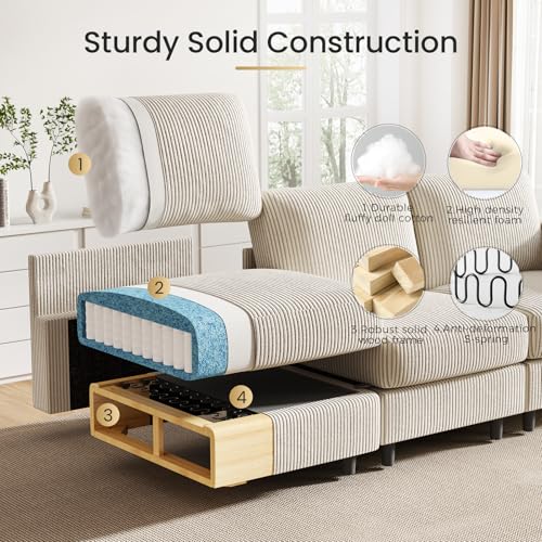 Modular Sectional Sofa Bed with Storage Ottoman, Beige H709781