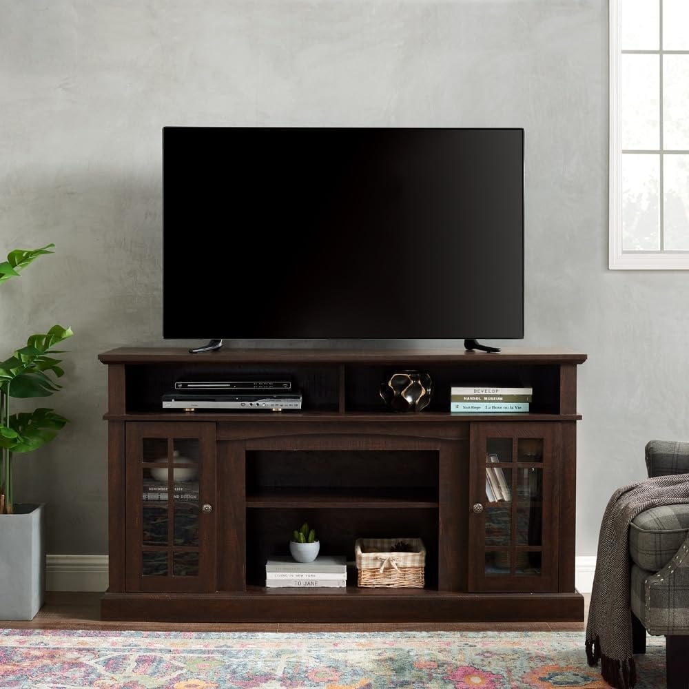 Brown MDF Veneer Corner TV Stand with Storage R61647