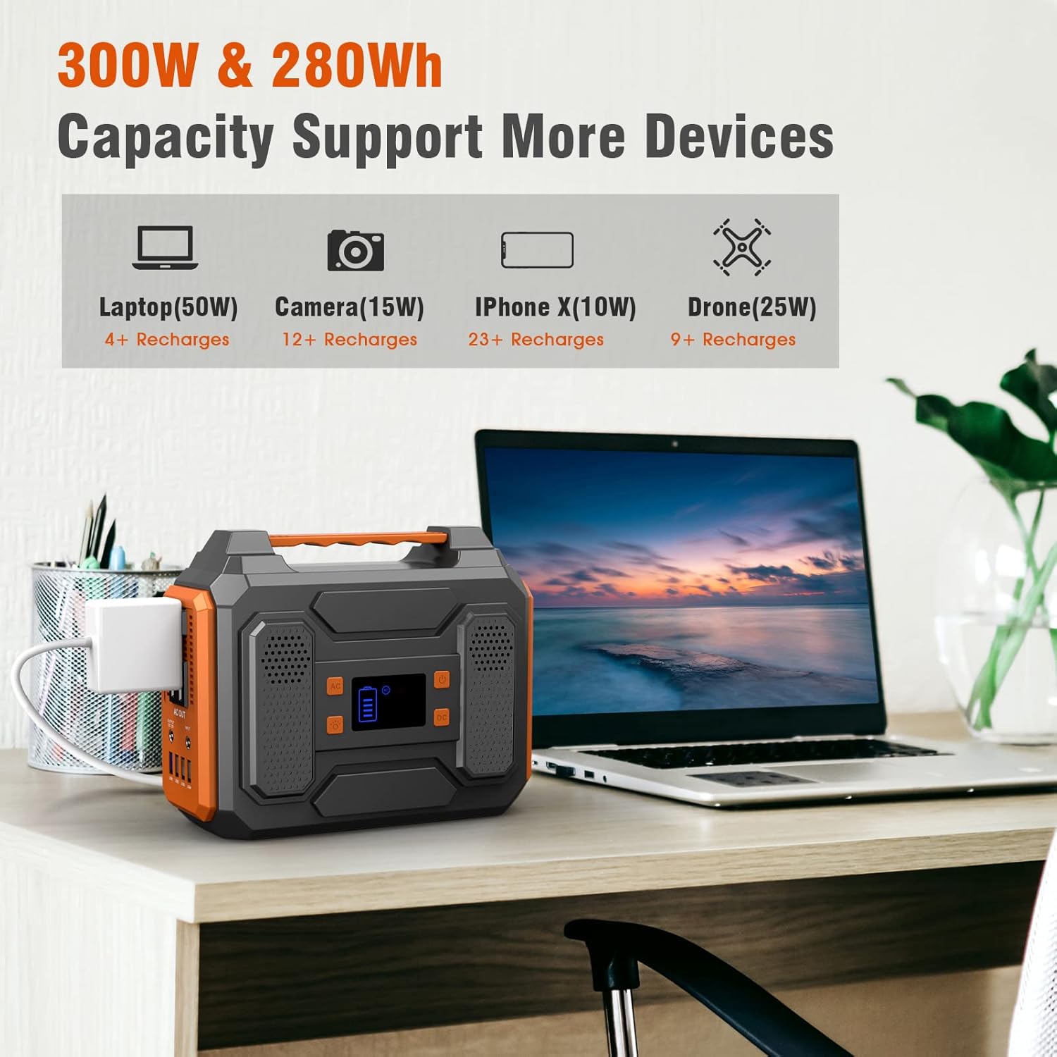 Portable Power Station 300W 280Wh 75000mAh Lithium Battery Backup Power Source with Flashlight D97633