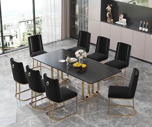 Faux Marble Dining Table with Black Legs Y996