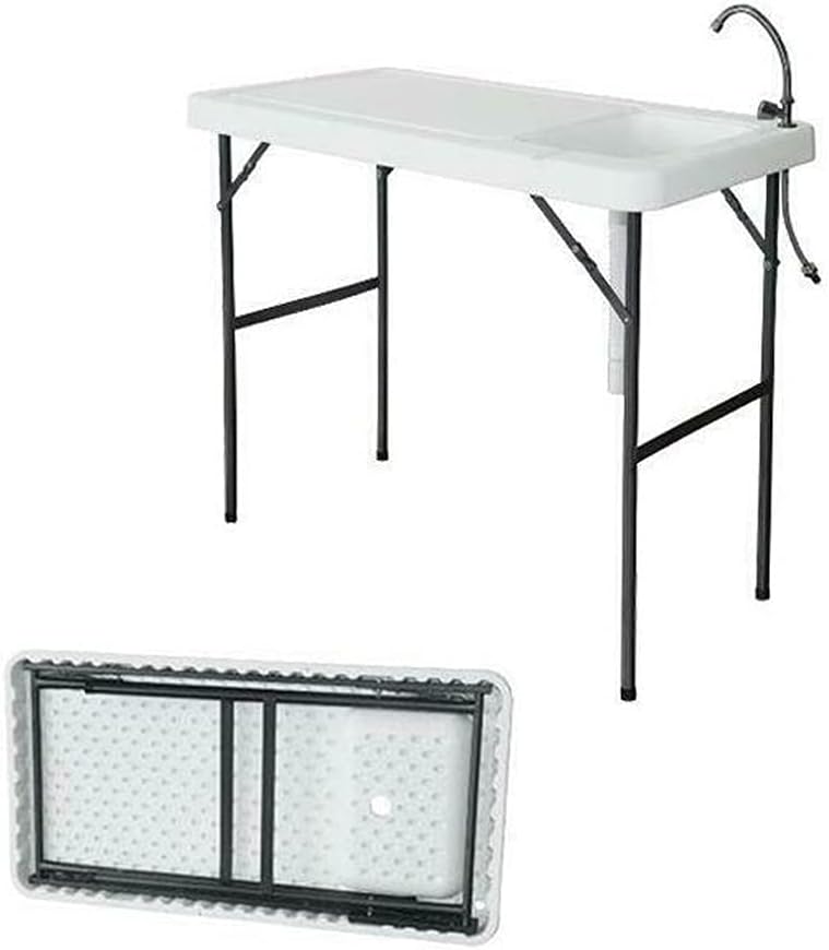 White Portable Folding Fishing Cleaning Table with Sink Faucet T443132