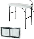 White Portable Folding Fishing Cleaning Table with Sink Faucet T443132