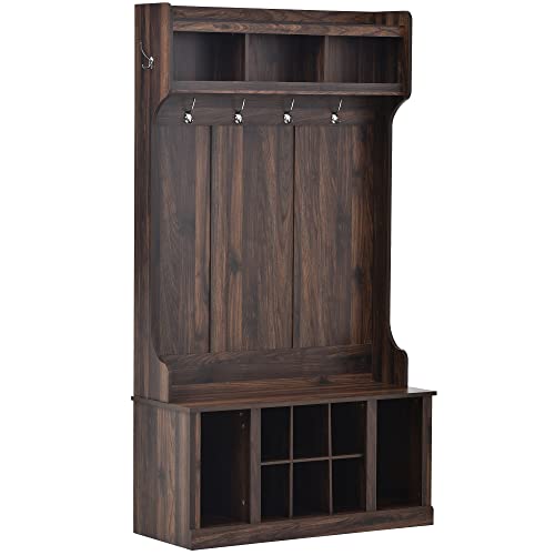Hall Tree with Storage Bench, 6 Hooks, 3-in-1 Design T975566