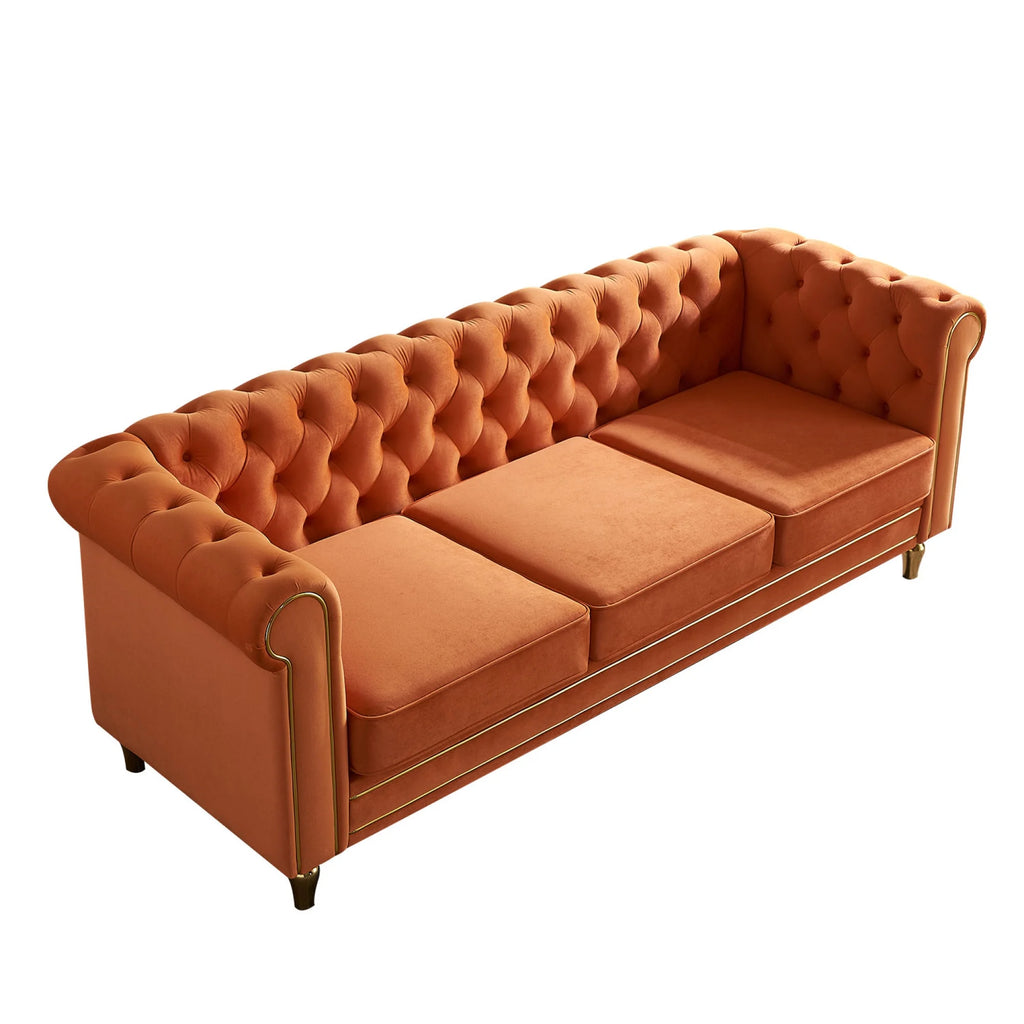 Orange Velvet Sofa 84.65 inch I784