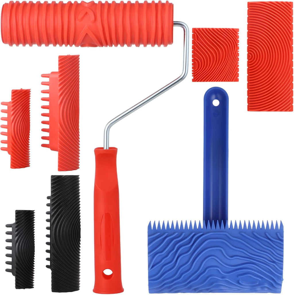8PCS Wood Grain Painting Tool Set with Handle J52526