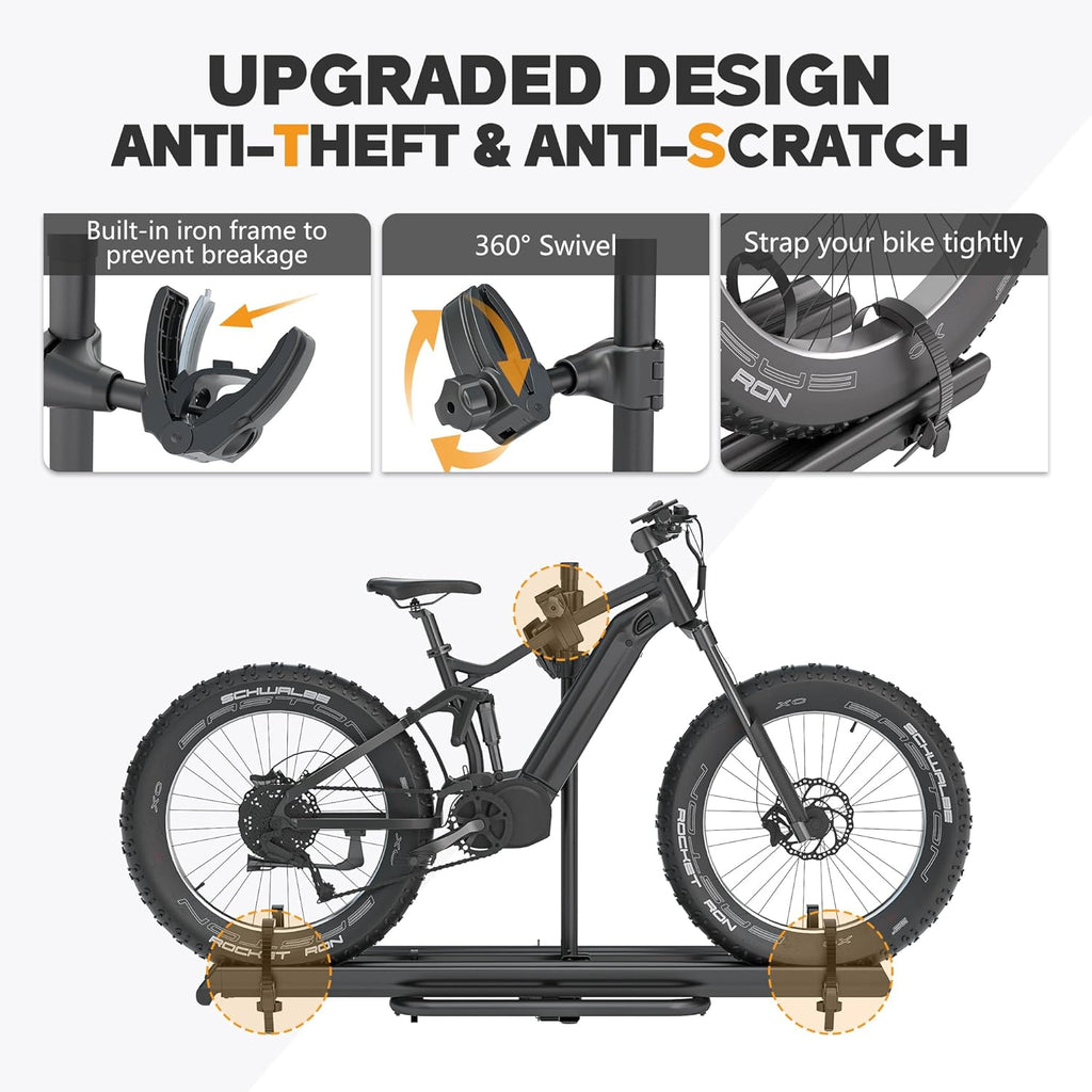 2'' Hitch Mounted Lockable Bike Rack with Ramp, 200lbs Capacity Foldable Platform B2537