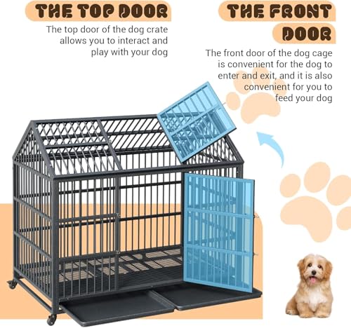 Heavy Duty Metal Dog Crate with Lockable Wheels and Removable Tray F483252