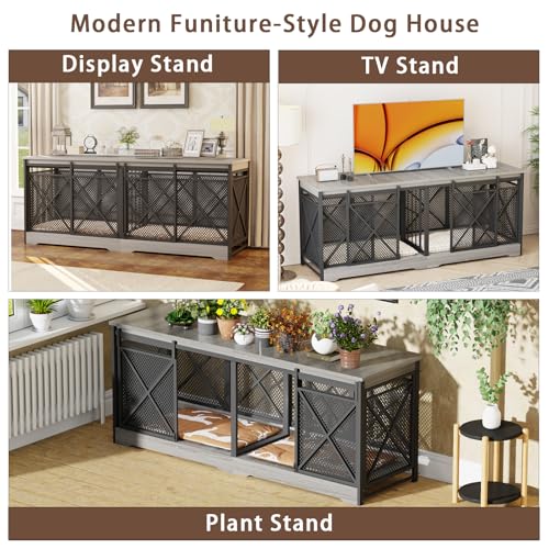 Grey Extra Large Double Dog Crate Furniture with Removable Divider Z799