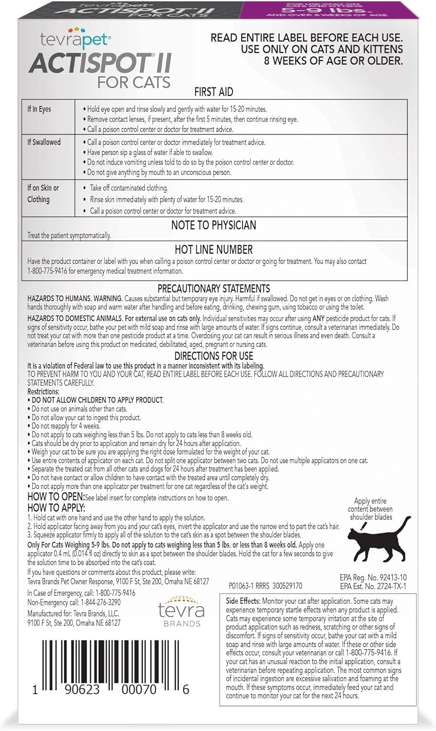 6 Doses Flea Treatment for Cats 5-9 lbs Z372