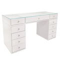 White 10 Drawer Vanity Desk with Glass Tabletop I19889