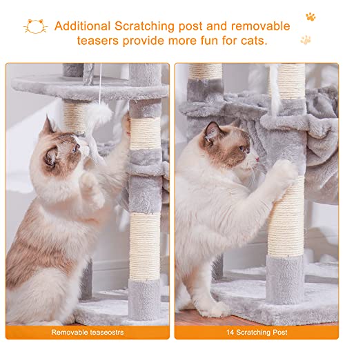 Light Gray Cat Tree with Sisal Scratching Posts Q926