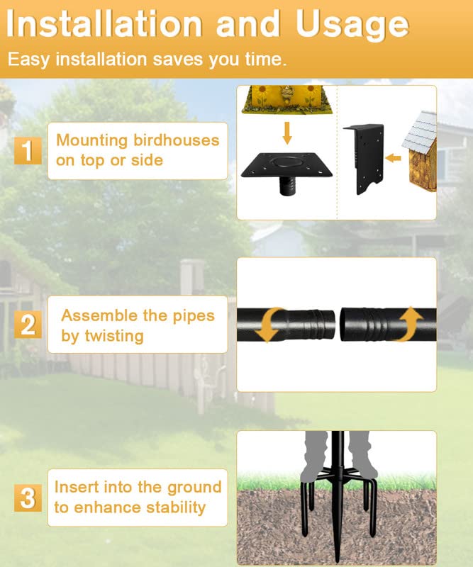 90Inch Heavy Duty Bird Feeder Pole Kit with 5 Prongs Base and 2 Plates Black G56495