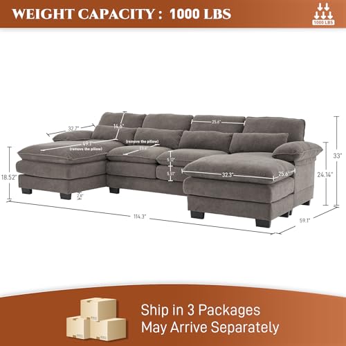 Beige White 114" U Shape Sectional Sofa E74304