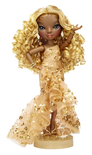 Gold Yellow Posable Fashion Doll with 2 Designer Outfits and Vanity Playset L8424
