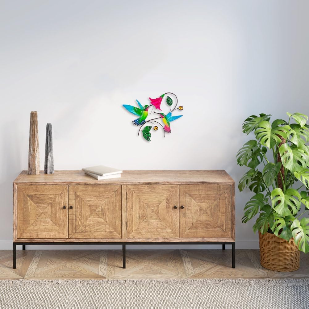 Metal Wall Art Hummingbird With Flower Decor M394734