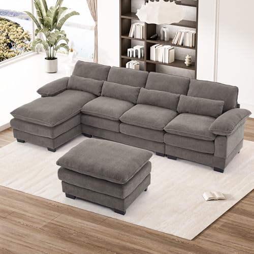Beige White 114" U Shape Sectional Sofa E74304