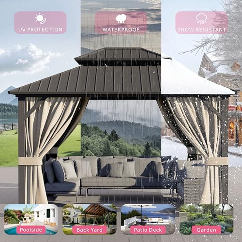 10'x12' Hardtop Gazebo with Privacy Curtains and Netting Q3105