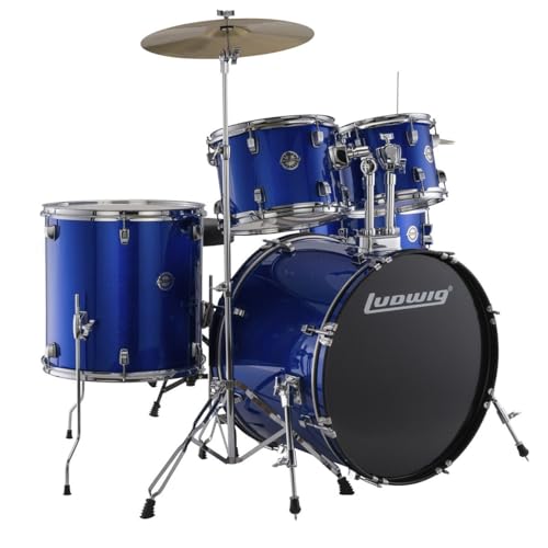 5-piece Complete Drum Set with 22-inch Bass Drum and Cymbals, Blue Sparkle Q9902