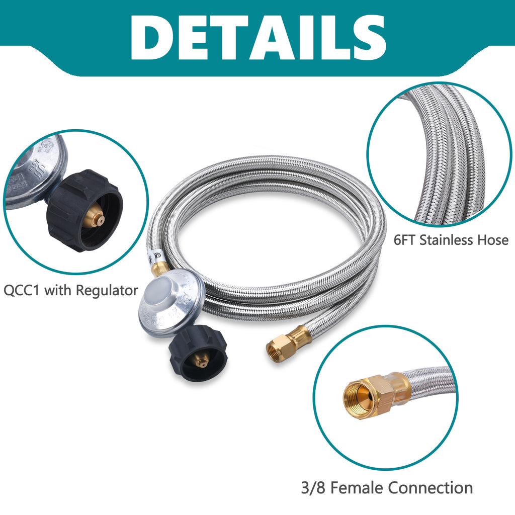 6Ft Propane Regulator and Hose, 3/8" Female Flare A37597