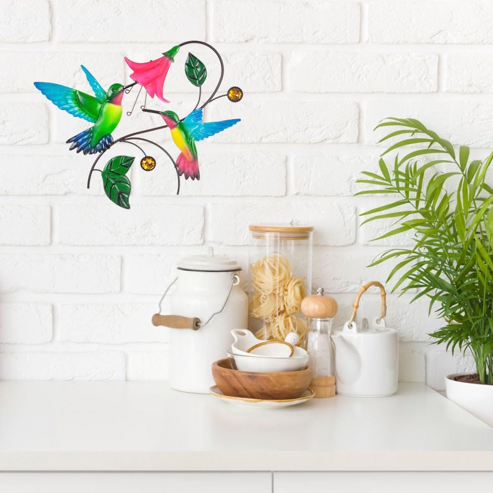 Metal Wall Art Hummingbird With Flower Decor M394734