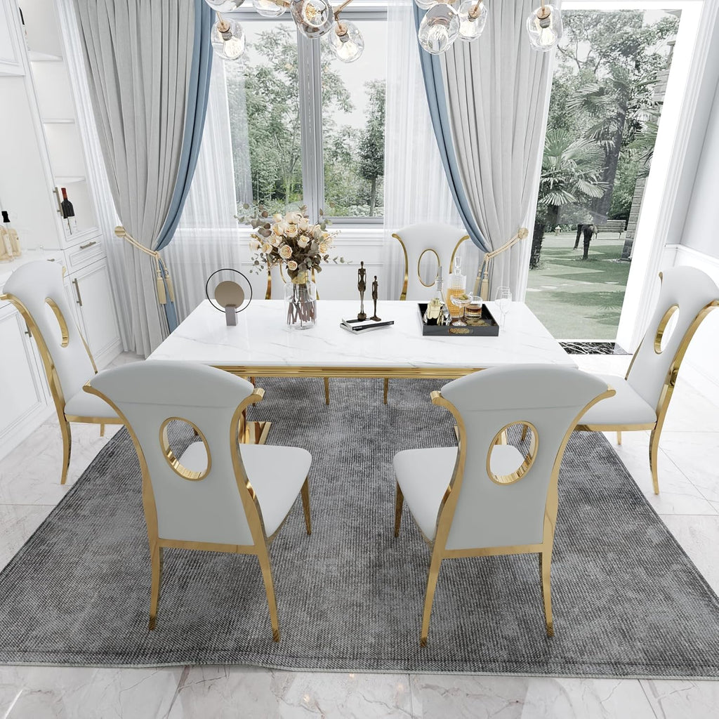 White and Gold 72" Dining Table with Double X-Base M510009