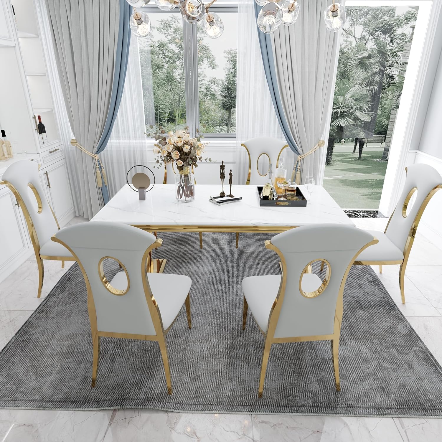 White and Gold 72" Dining Table with Double X-Base M510009