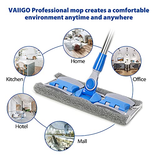 Sky Blue Microfiber Flat Mop with 5 Reusable Washable Pads M5137