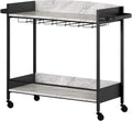 Black and Faux Carrara Marble Mobile Bar Cart P5522