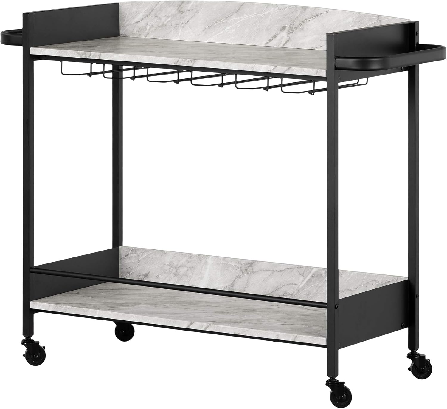 Black and Faux Carrara Marble Mobile Bar Cart P5522