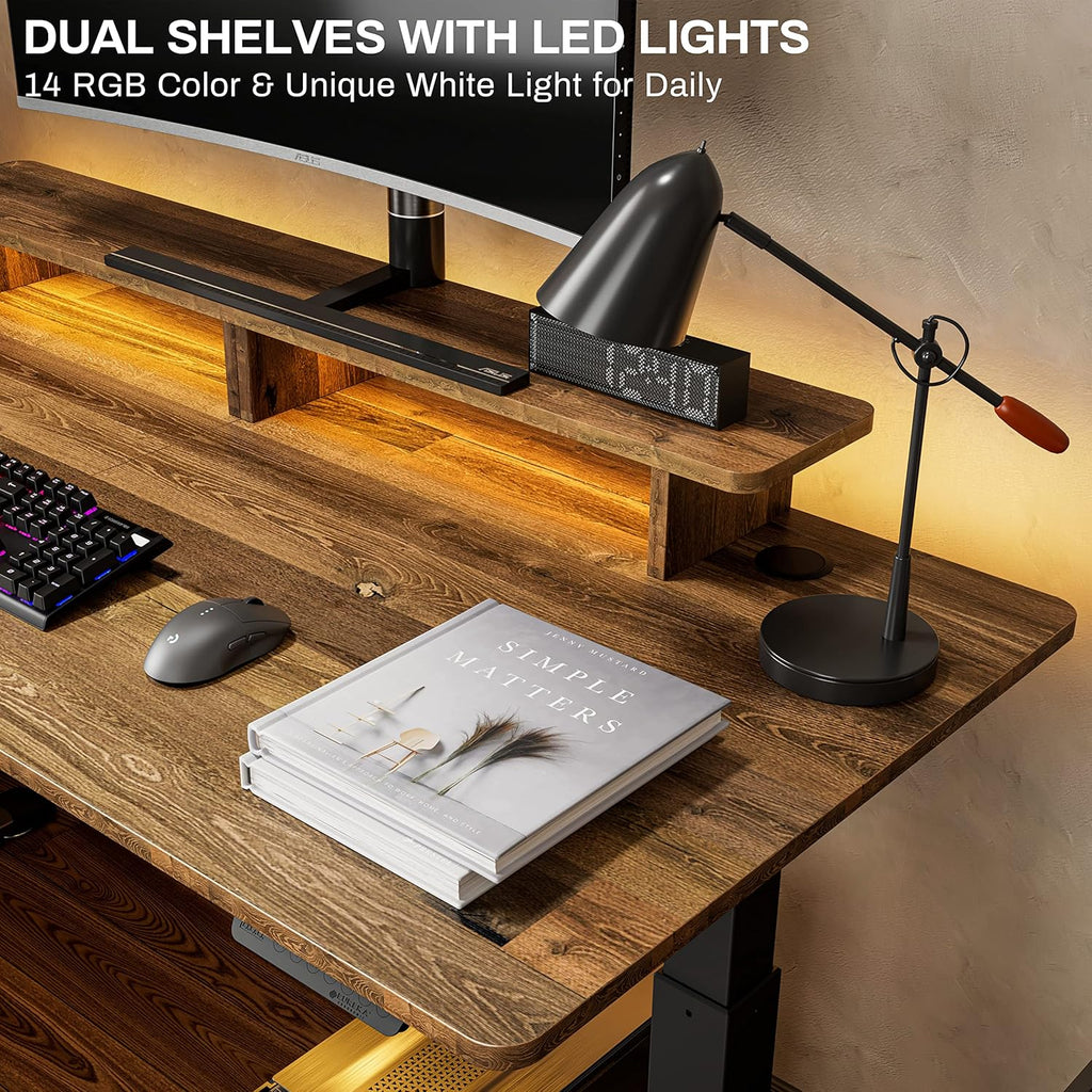 63" Electric Standing Desk with Height Adjustable Keyboard Drawer L6517