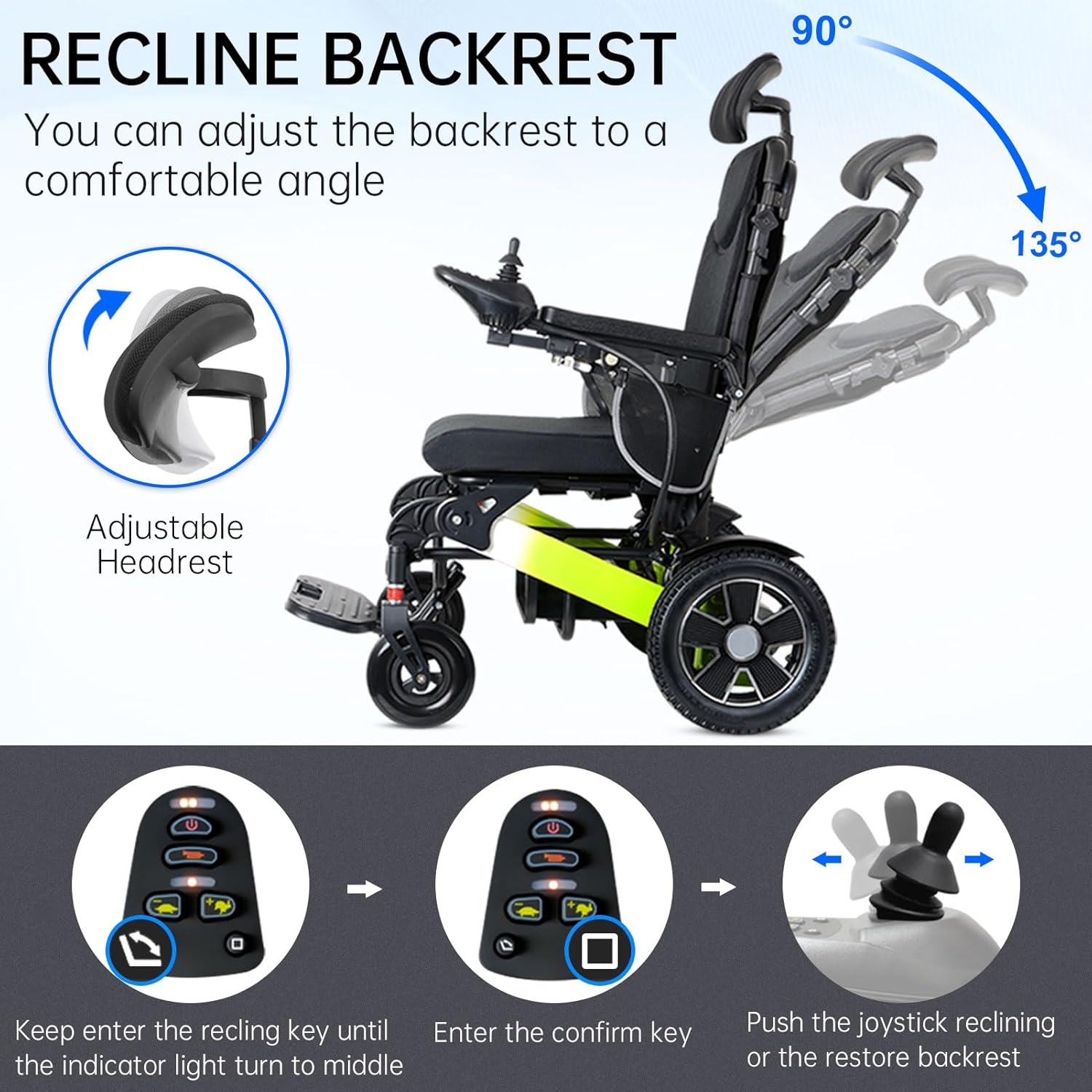 500W Reclining Electric Wheelchair, 21 Miles Travel Range, Foldable All Terrain Motorized Wheelchair F233
