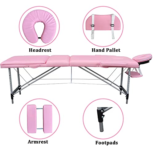 Pink 84in 3 Folding Aluminum Frame Portable Massage Bed I953