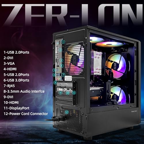 Gaming PC Desktop Computer, AMD Ryzen 5 5500, Radeon RX 550 4GB, 16G DDR4 RAM, 1TB NVME SSD W61348
