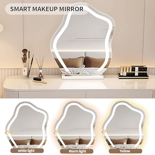 Vanity Table with Drawers and LED Mirror, Solid Wood, 40" G788