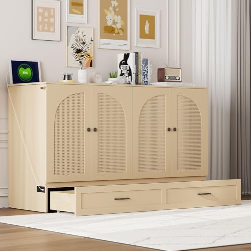 Queen Size Murphy Bed Cabinet Wall Bed with USB and Storage Drawer L14505