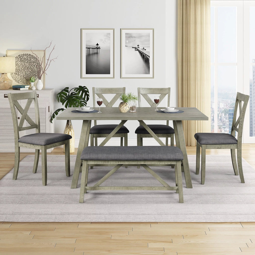 6 Piece Wood Dining Table Set Y60064