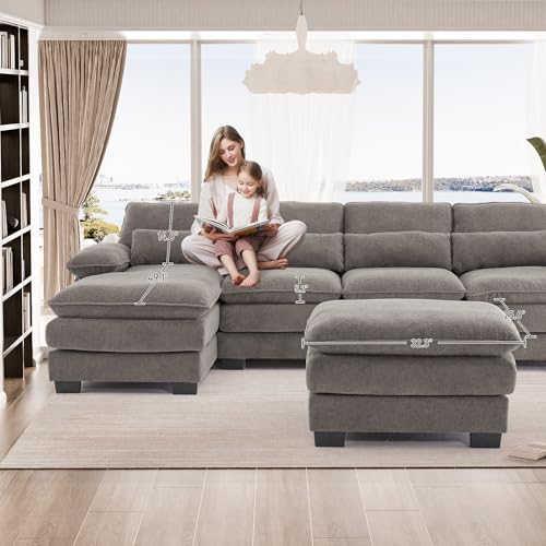 Beige White 114" U Shape Sectional Sofa E74304